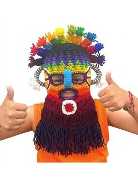 Diablo Huma Handmade  Aya Umo Inca's kids Knit Mask Ecuador Black Inti Raymi New